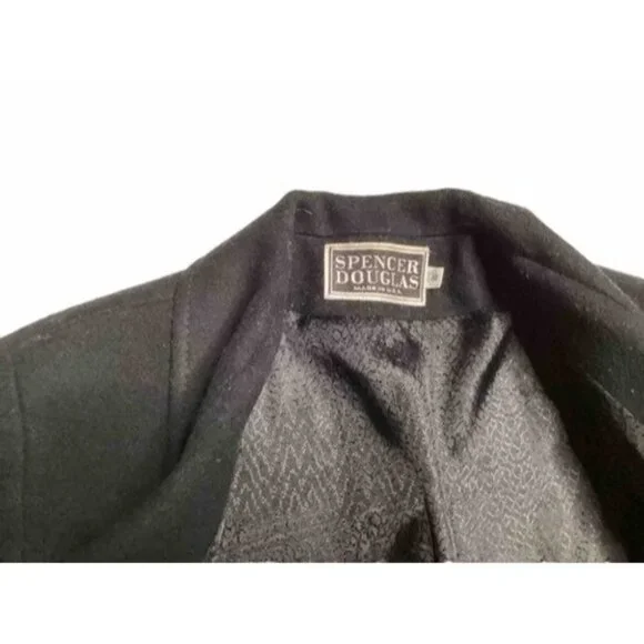 Vintage Spencer Douglas Pea Coat Black Tan Wool Long Size 10 With Shoulder Pads - Picture 2 of 6